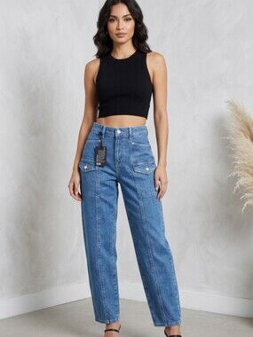 PAIGE Alexis High Rise Cargo Barrel Leg Jeans in Rubina - Size 24 (0)